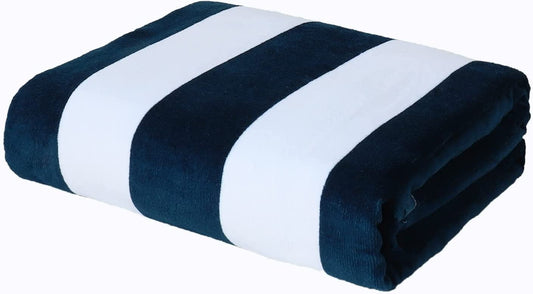 Exclusivo Mezcla Cotton Oversized 35"x70" Cabana Stripe Beach Towel, Super Absorbent Soft Plush Pool Towel, Bath Towel (Dark Navy)