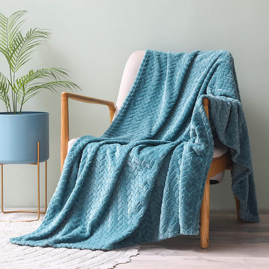 Exclusivo Mezcla Extra Large Flannel Fleece Throw Blanket, 50x70 Inches Leaves Pattern Soft Throw Blanket for Couch, Cozy, Warm, and Lightweight Blanket for Winter, Slate Blue Blanket