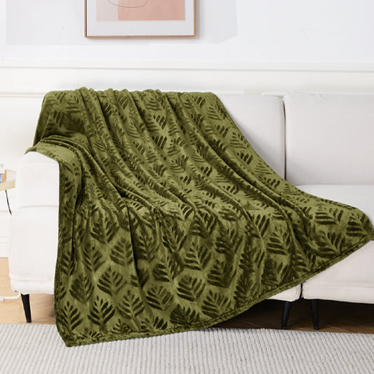 Exclusivo Mezcla Fleece Throw Blanket for Couch, Leaves Pattern Super Soft and Cozy Blankets, Plush Fuzzy Lightweight, Olive Green, 50"x60"