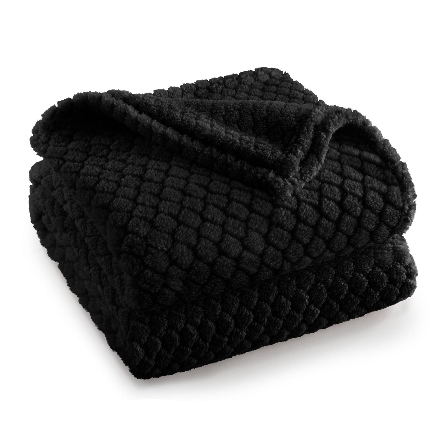 Exclusivo Mezcla Fleece Throw Blanket for Couch, Super Soft Jacquard Bed Blanket, Lightweight Fuzzy Warm for All Seasons, 50x60 Inches, Black