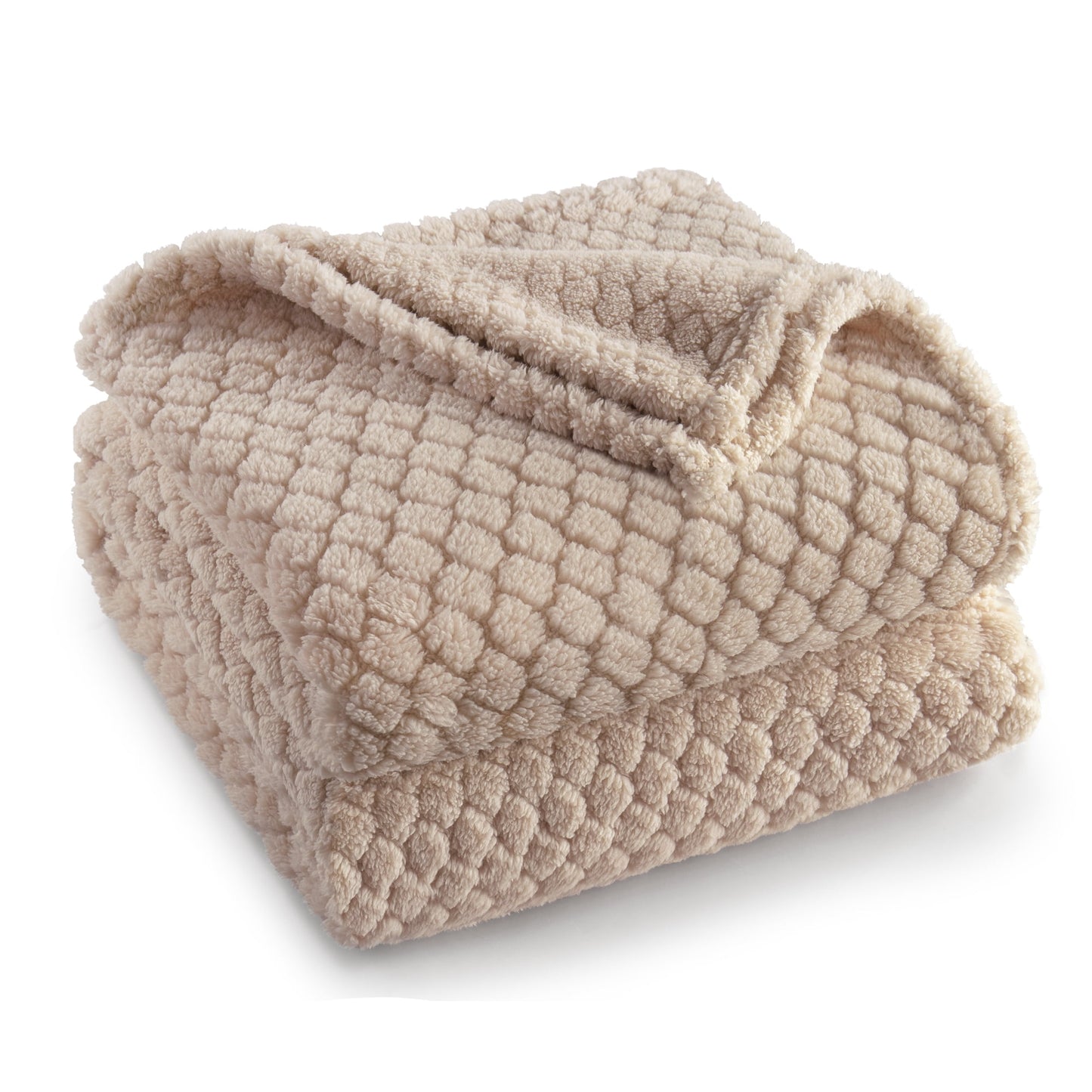 Exclusivo Mezcla Fleece Throw Blanket for Couch, Super Soft Jacquard Bed Blanket, Lightweight Fuzzy Warm for All Seasons, 50x60 Inches, Camel