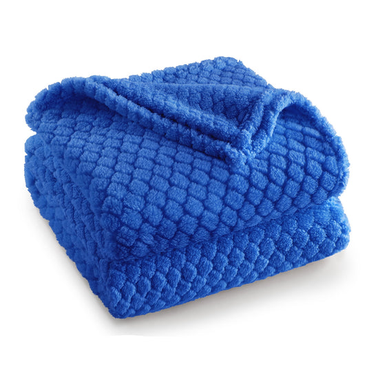 Exclusivo Mezcla Fleece Throw Blanket for Couch, Super Soft Jacquard Bed Blanket, Lightweight Fuzzy Warm for All Seasons, 50x60 Inches, Cobalt Blue