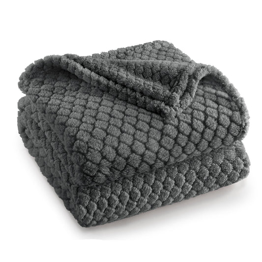 Exclusivo Mezcla Fleece Throw Blanket for Couch, Super Soft Jacquard Bed Blanket, Lightweight Fuzzy Warm for All Seasons, 50x60 Inches, Dark Grey