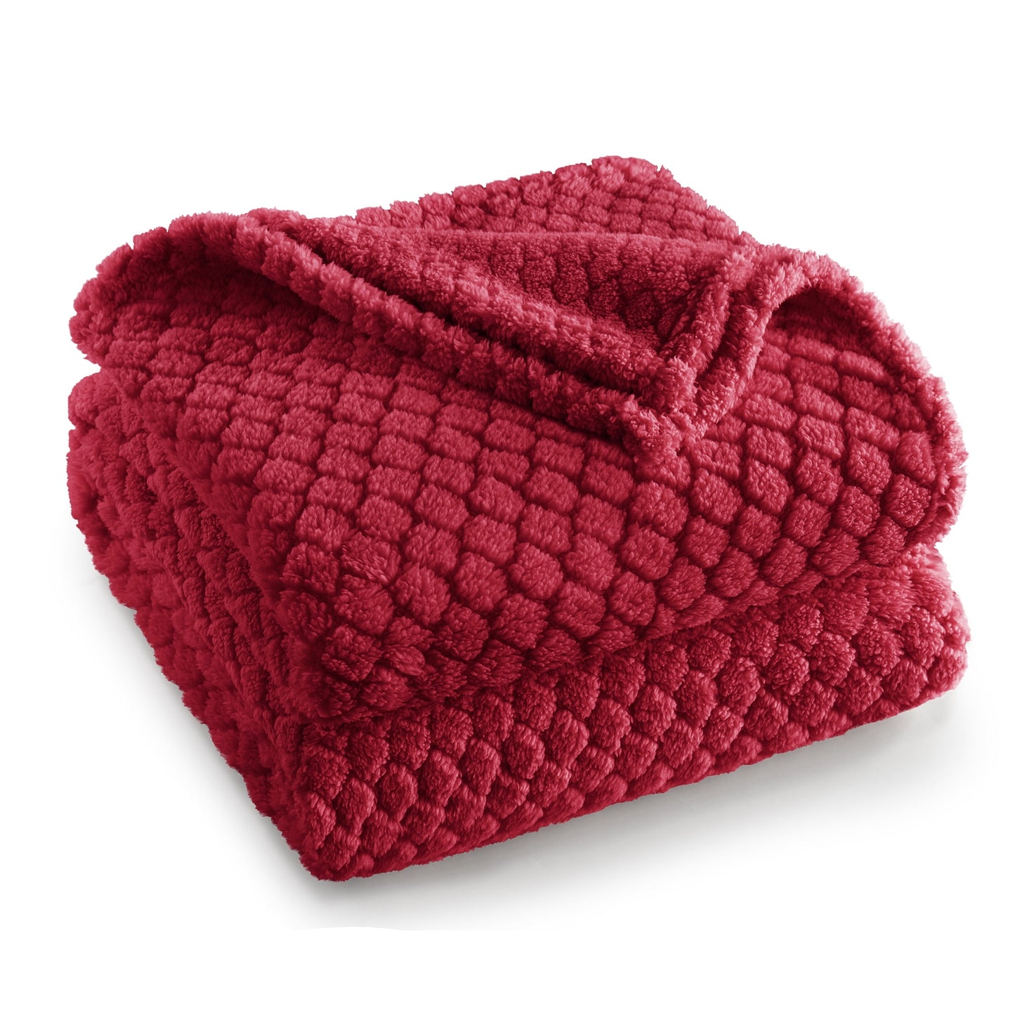 Exclusivo Mezcla Fleece Throw Blanket for Couch, Super Soft Jacquard Bed Blanket, Lightweight Fuzzy Warm for All Seasons, 50x60 Inches, Deep Red