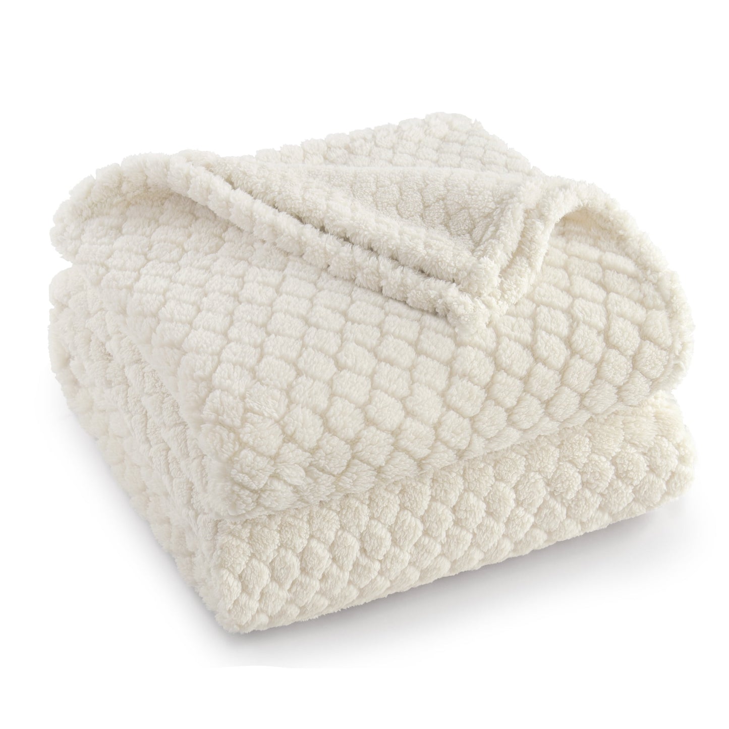 Exclusivo Mezcla Fleece Throw Blanket for Couch, Super Soft Jacquard Bed Blanket, Lightweight Fuzzy Warm for All Seasons, 50x60 Inches, Ivory