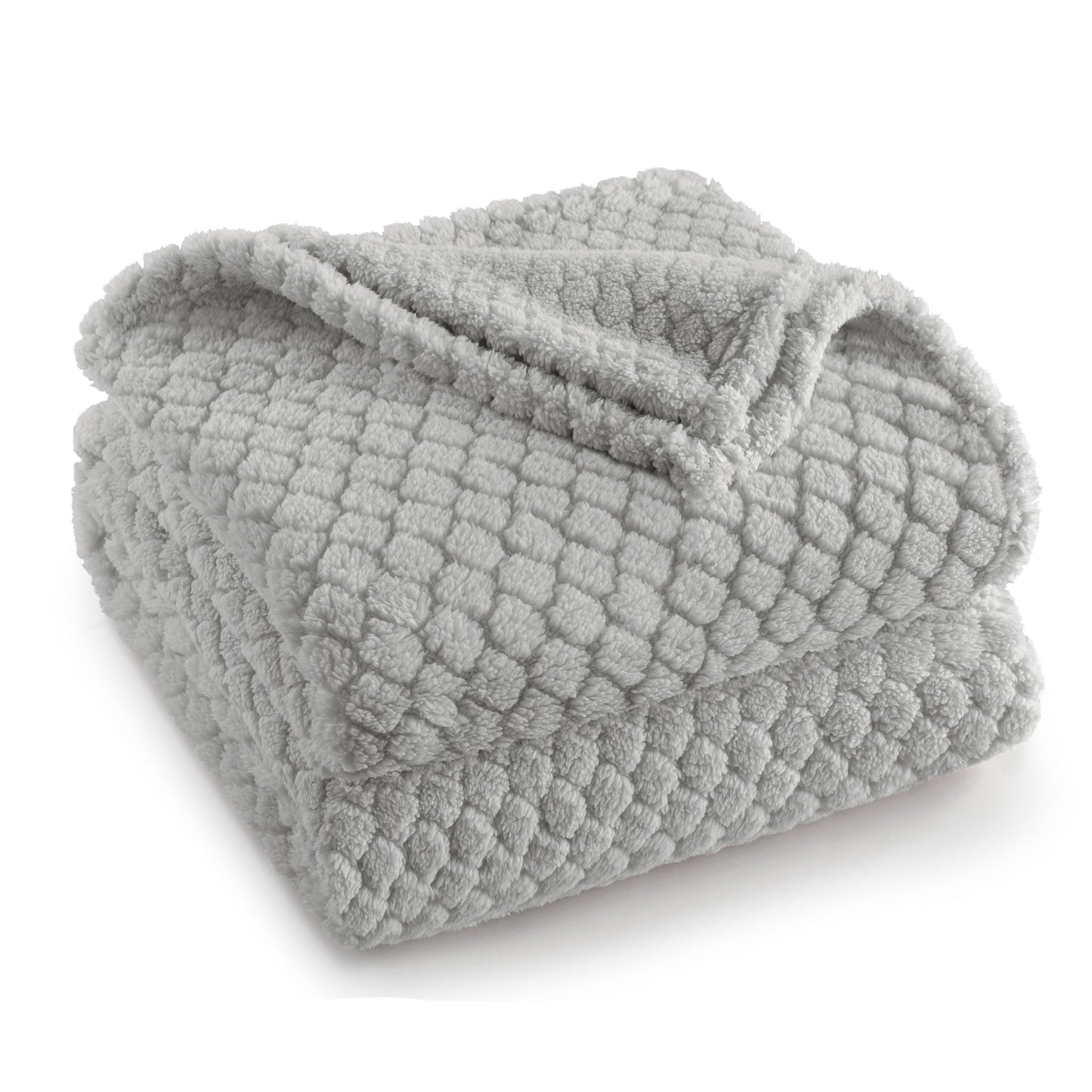 Exclusivo Mezcla Fleece Throw Blanket for Couch, Super Soft Jacquard Bed Blanket, Lightweight Fuzzy Warm for All Seasons, 50x60 Inches, Light Grey