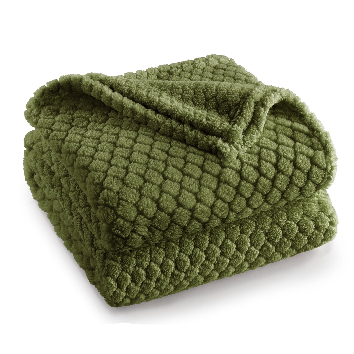 Exclusivo Mezcla Fleece Throw Blanket for Couch, Super Soft Jacquard Bed Blanket, Lightweight Fuzzy Warm for All Seasons, 50x60 Inches, Olive Green