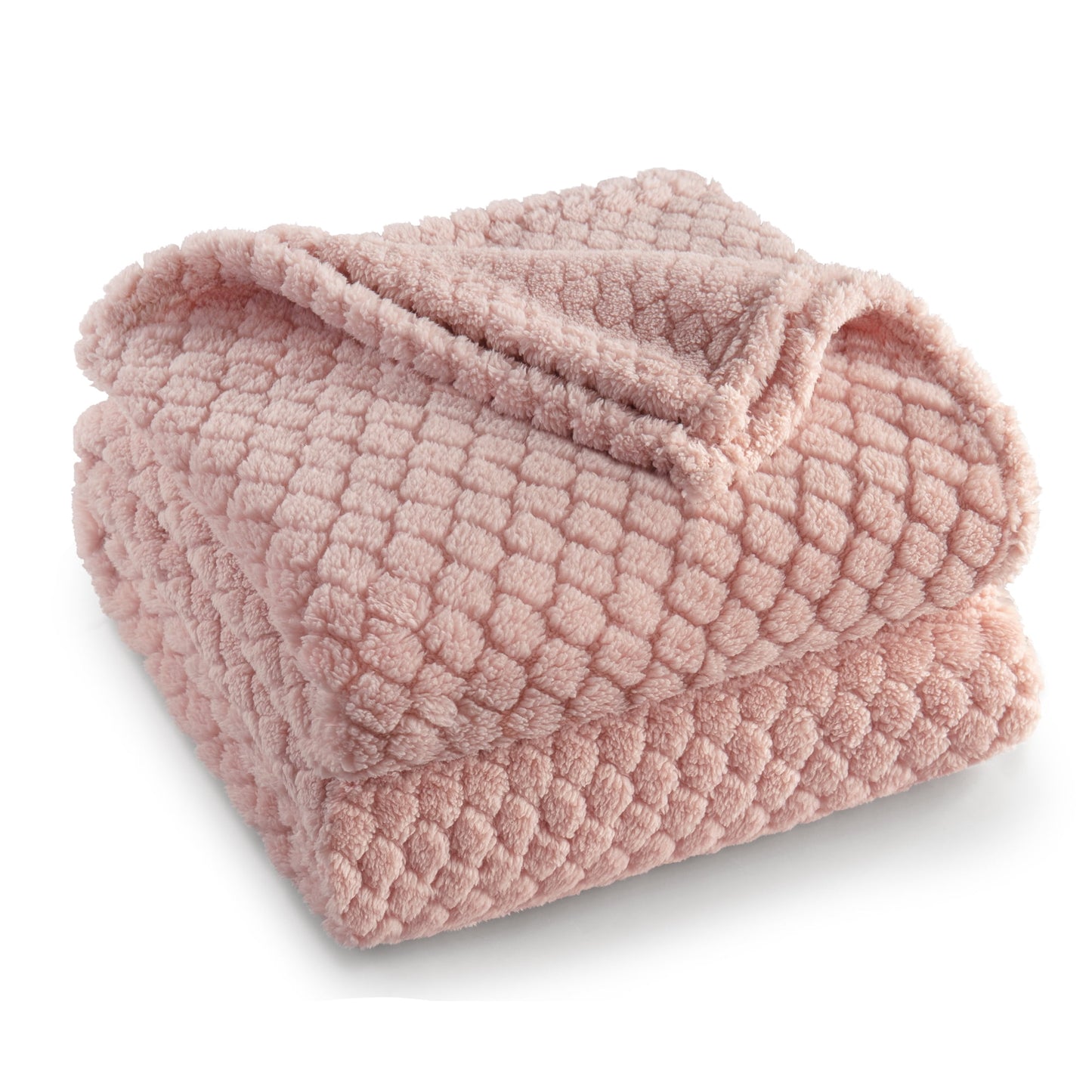 Exclusivo Mezcla Fleece Throw Blanket for Couch, Super Soft Jacquard Bed Blanket, Lightweight Fuzzy Warm for All Seasons, 50x60 Inches, Pink