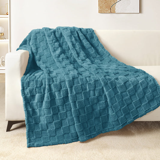 Exclusivo Mezcla Fleece Throw Blanket for Couch, Super Soft Warm Lightweight Checkered Pattern Blanket for All Seasons, Slate Blue, 50"x60"