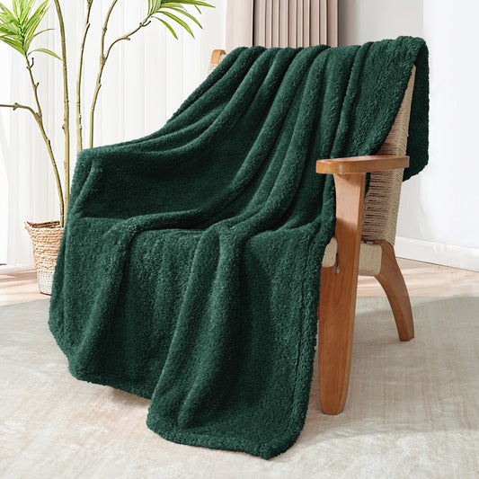 Exclusivo Mezcla Fuzzy Fleece Throw Blanket for Couch Sofa, Lightweight Fluffy Solid Velvet Blanket, Suitable for All Seasons, 50x60 Inches, Forest Green