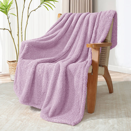 Exclusivo Mezcla Fuzzy Fleece Throw Blanket for Couch Sofa, Lightweight Fluffy Solid Velvet Blanket, Suitable for All Seasons, 50x60 Inches, Light Purple