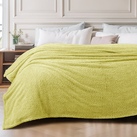 Exclusivo Mezcla Fuzzy Fleece Bed Blanket, Lightweight Fluffy Solid Velvet Blankets Queen Size, Suitable for All Seasons, 90x90 Inches, Light Green