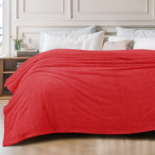 Exclusivo Mezcla Fuzzy Fleece Bed Blanket, Lightweight Fluffy Solid Velvet Blankets Queen Size, Suitable for All Seasons, 90x90 Inches, Red