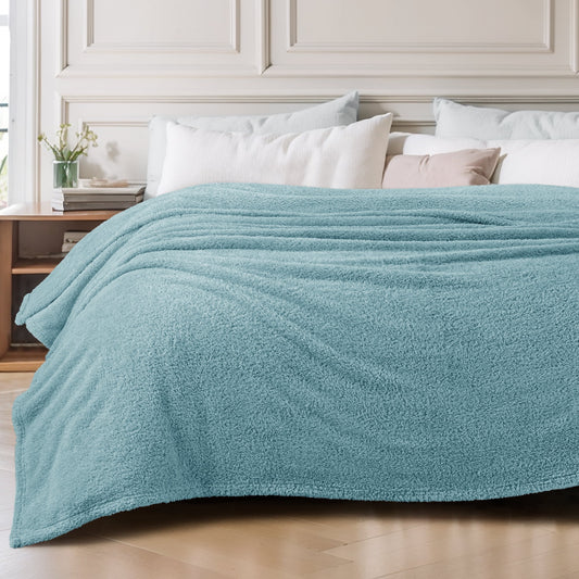 Exclusivo Mezcla Fuzzy Fleece Bed Blanket, Lightweight Fluffy Solid Velvet Blankets Queen Size, Suitable for All Seasons, 90x90 Inches, Slate Blue