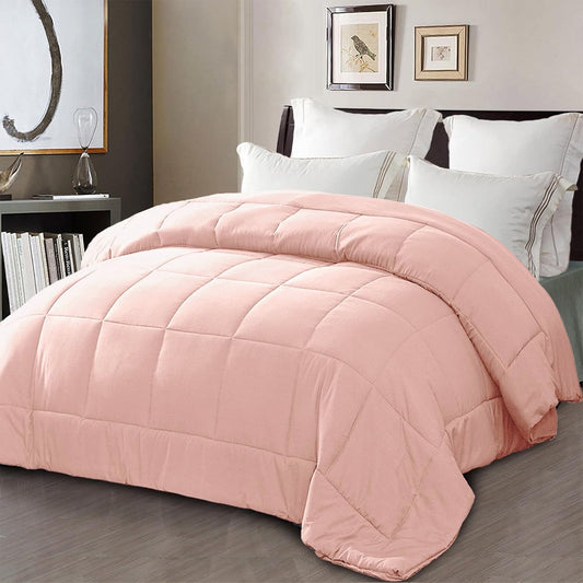Exclusivo Mezcla King Comforter Set Blush Pink, 3-Piece Solid Comforter Duvet Insert with Corner Tabs, Lightweight Bedding Down Alternative Comforter for All Seasons