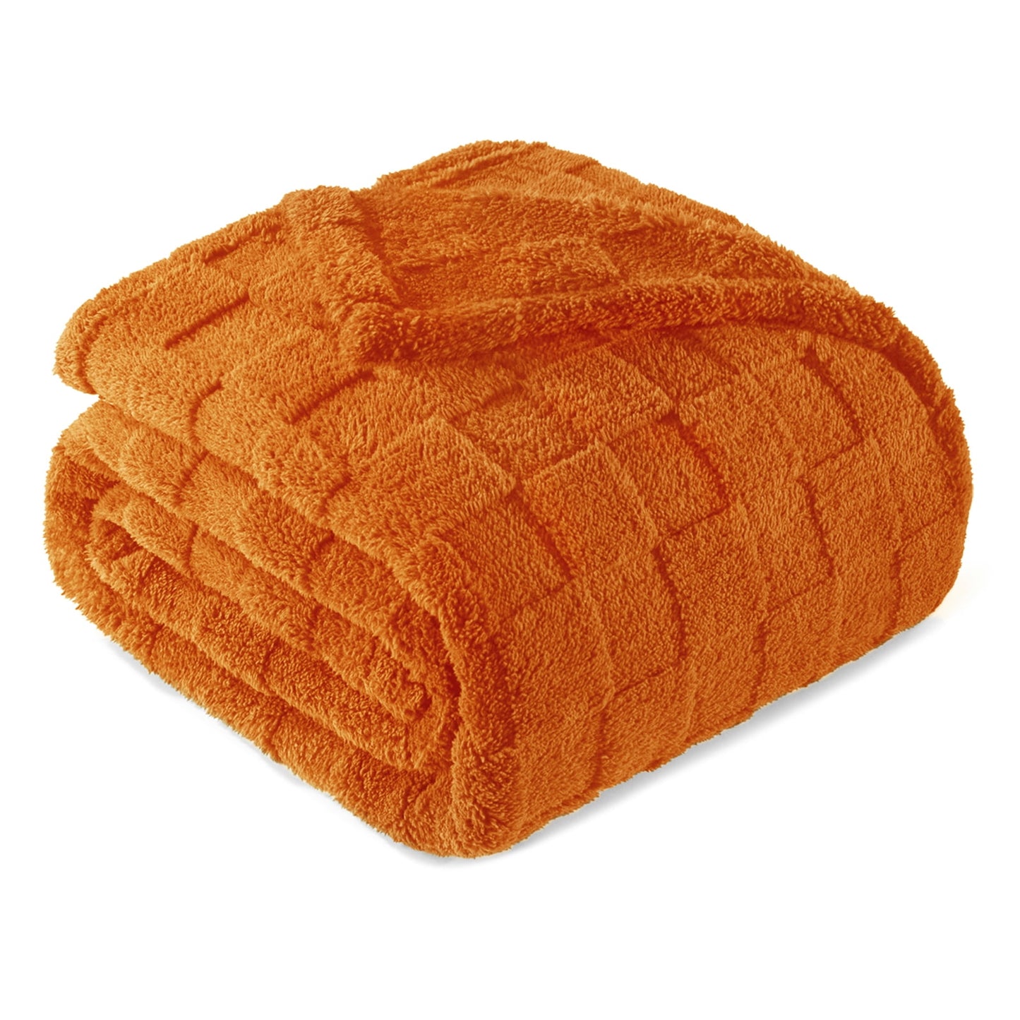 Exclusivo Mezcla King Size Flannel Fleece Blanket, Super Soft Warm Lightweight Checkered Pattern Blanket for All Seasons, Burnt Orange, 90"x104"