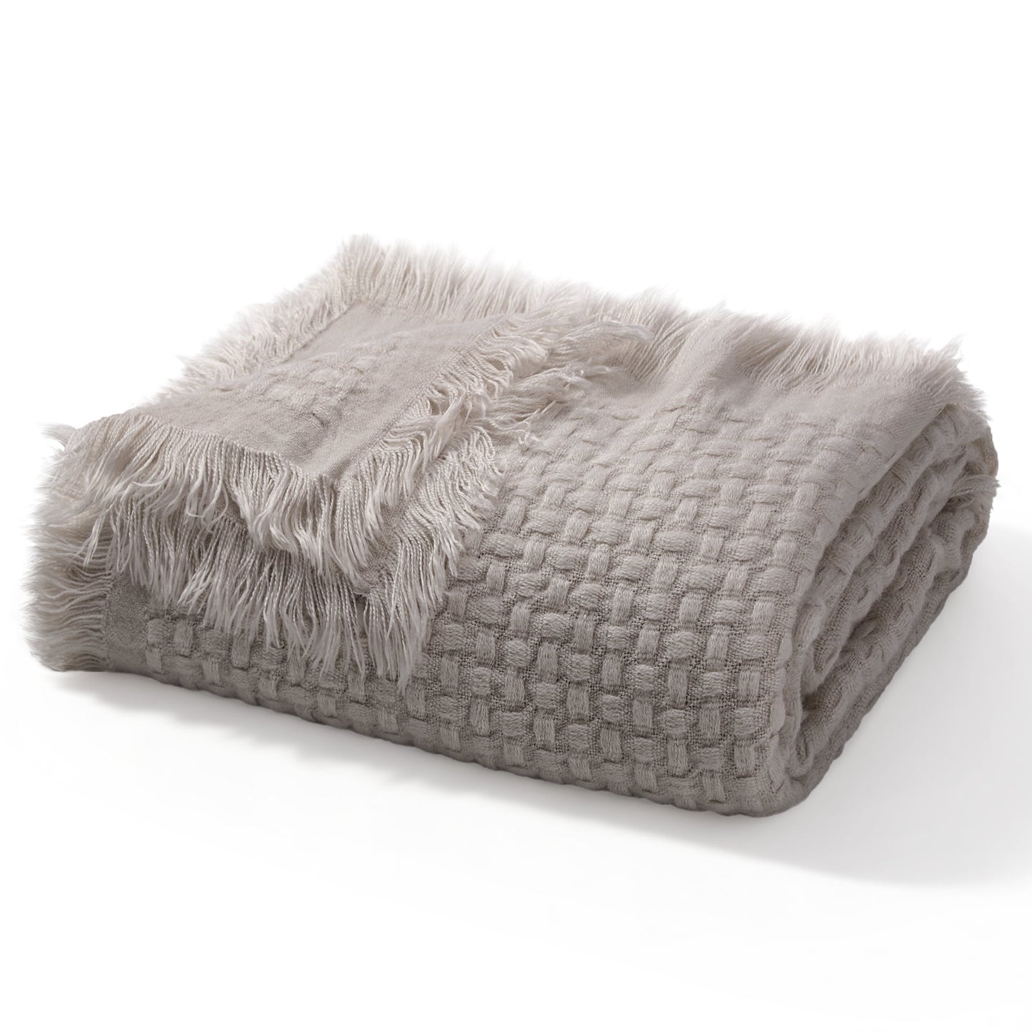 Exclusivo Mezcla Knitted Queen Size Blanket with Fringes for Bed, Soft and Warm Textured Blanket for All Season, Lightweight Breathable Living Room Bedding, Beige, 90??x90??,Exclusivo Mezcla"