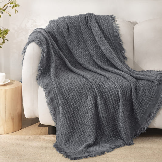 Exclusivo Mezcla Knitted Throw Blanket with Fringes for Couch, Soft and Warm Textured Throw for All Season, Lightweight Breathable Room Decor, Dark Grey, 50??x60??,Exclusivo Mezcla"