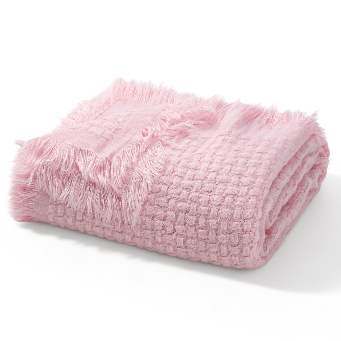 Exclusivo Mezcla Knitted Twin Size Blanket with Fringes for Bed, Soft and Warm Textured Blanket for All Season, Lightweight Breathable Living Room Bedding, Pink, 60??x80??,Exclusivo Mezcla"