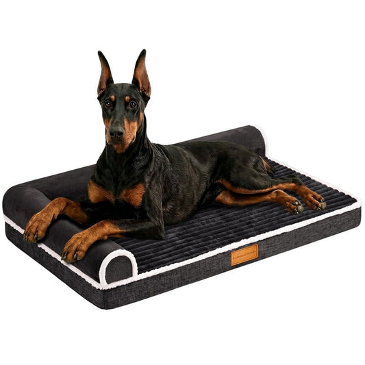 Exclusivo Mezcla Extra Large Orthopedic Dog Bed, Luxury Striped Jacquard Pet Bed Sofa, Waterproof and Washable, 56"～40", Black