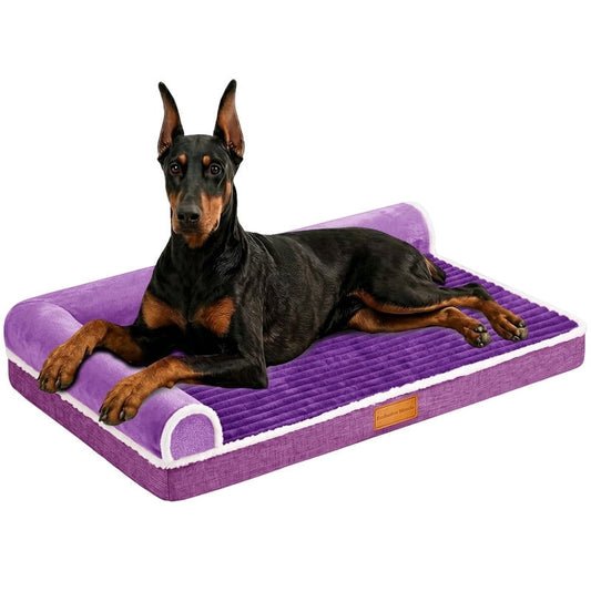 Exclusivo Mezcla Extra Large Orthopedic Dog Bed, Luxury Striped Jacquard Pet Bed Sofa, Waterproof and Washable, 56"～40", Purple