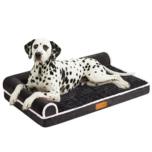 Exclusivo Mezcla Large Orthopedic Dog Bed, Luxury Striped Jacquard Pet Bed Sofa, Waterproof and Washable, 42"~28", Black