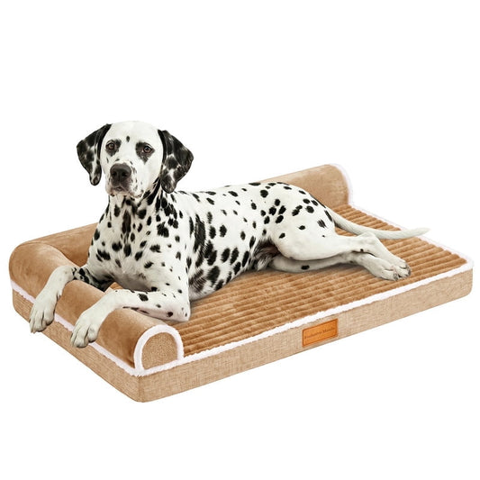 Exclusivo Mezcla Large Orthopedic Dog Bed, Luxury Striped Jacquard Pet Bed Sofa, Waterproof and Washable, 42"~28", Brown
