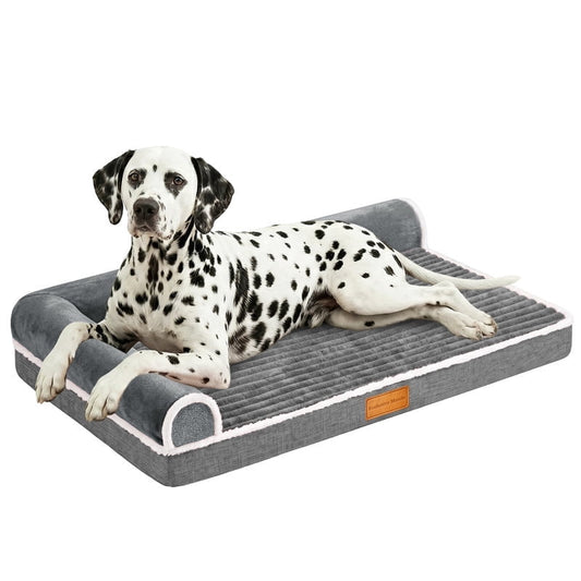Exclusivo Mezcla Large Orthopedic Dog Bed, Luxury Striped Jacquard Pet Bed Sofa, Waterproof and Washable, 42"～28", Grey