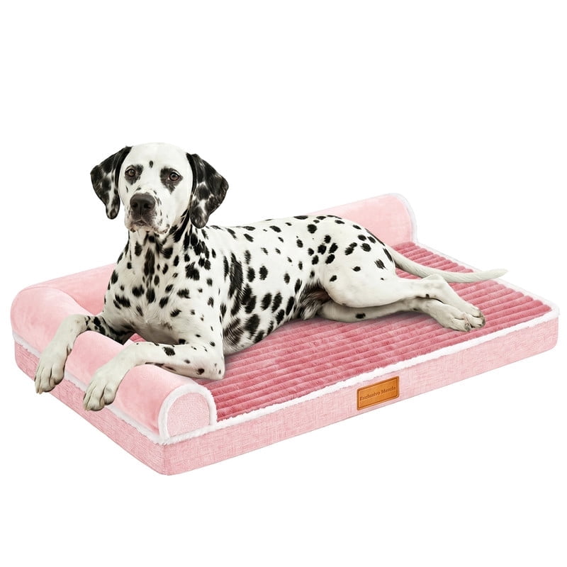 Exclusivo Mezcla Large Orthopedic Dog Bed, Luxury Striped Jacquard Pet Bed Sofa, Waterproof and Washable, 42"～28", Pink