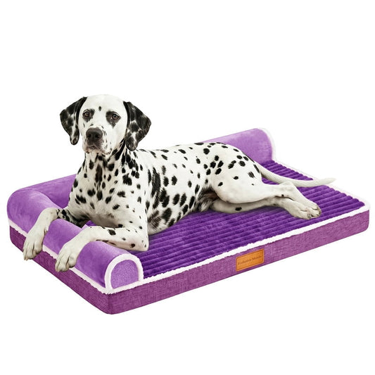 Exclusivo Mezcla Large Orthopedic Dog Bed, Luxury Striped Jacquard Pet Bed Sofa, Waterproof and Washable, 42"~28", Purple