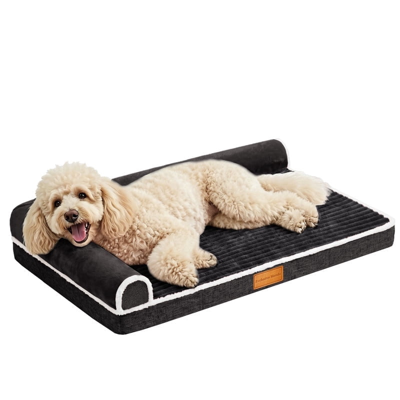Exclusivo Mezcla Large Orthopedic Dog Bed, Luxury Striped Jacquard Pet Bed Sofa, Waterproof and Washable, 48"～30", Black