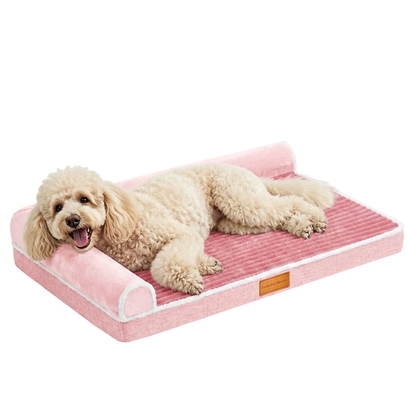 Exclusivo Mezcla Large Orthopedic Dog Bed, Luxury Striped Jacquard Pet Bed Sofa, Waterproof and Washable, 48"～30", Pink