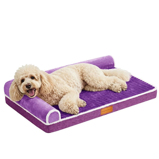 Exclusivo Mezcla Large Orthopedic Dog Bed, Luxury Striped Jacquard Pet Bed Sofa, Waterproof and Washable, 48"~30", Purple