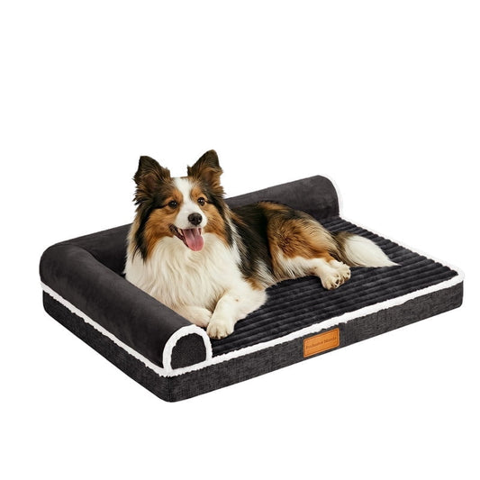Exclusivo Mezcla Small Orthopedic Dog Bed, Luxury Striped Jacquard Pet Bed Sofa, Waterproof and Washable, 30"~20", Black