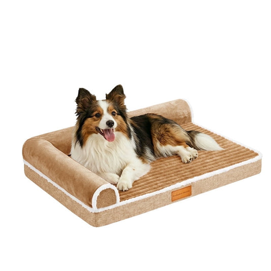 Exclusivo Mezcla Small Orthopedic Dog Bed, Luxury Striped Jacquard Pet Bed Sofa, Waterproof and Washable, 30"～20", Brown