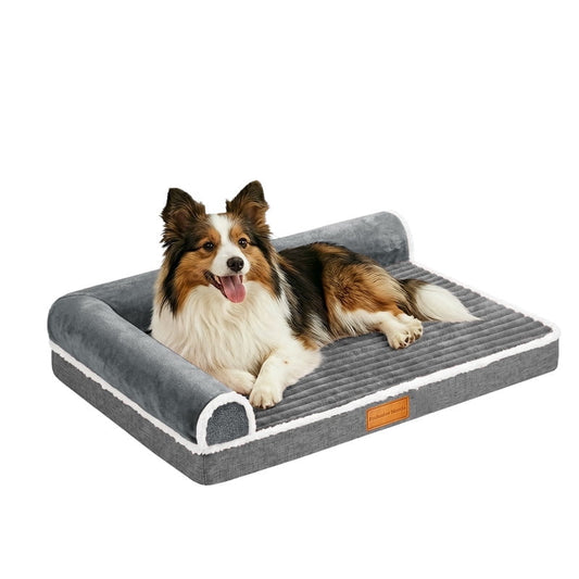 Exclusivo Mezcla Small Orthopedic Dog Bed, Luxury Striped Jacquard Pet Bed Sofa, Waterproof and Washable, 30"~20", Grey