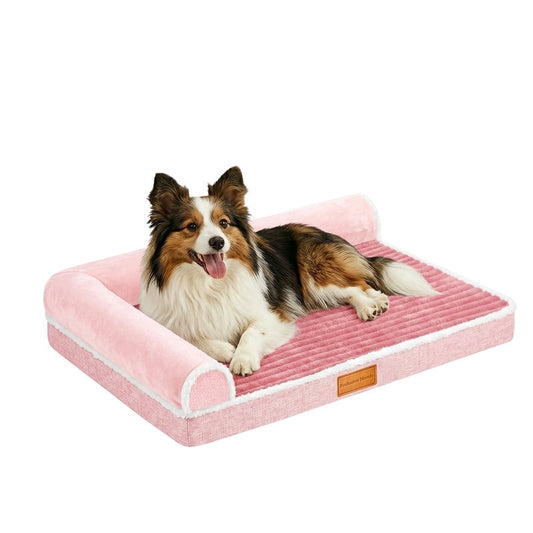 Exclusivo Mezcla Small Orthopedic Dog Bed, Luxury Striped Jacquard Pet Bed Sofa, Waterproof and Washable, 30"～20", Pink