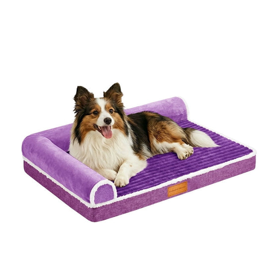 Exclusivo Mezcla Small Orthopedic Dog Bed, Luxury Striped Jacquard Pet Bed Sofa, Waterproof and Washable, 30"～20", Purple