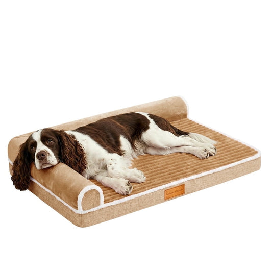 Exclusivo Mezcla Medium Orthopedic Dog Bed, Luxury Striped Jacquard Pet Bed Sofa, Waterproof and Washable, 36"～24", Brown