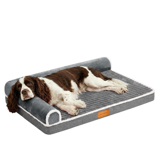 Exclusivo Mezcla Medium Orthopedic Dog Bed, Luxury Striped Jacquard Pet Bed Sofa, Waterproof and Washable, 36"~24", Grey