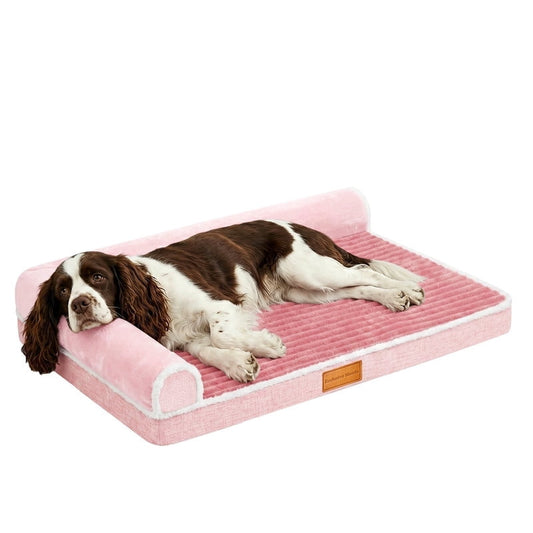 Exclusivo Mezcla Medium Orthopedic Dog Bed, Luxury Striped Jacquard Pet Bed Sofa, Waterproof and Washable, 36"～24", Pink