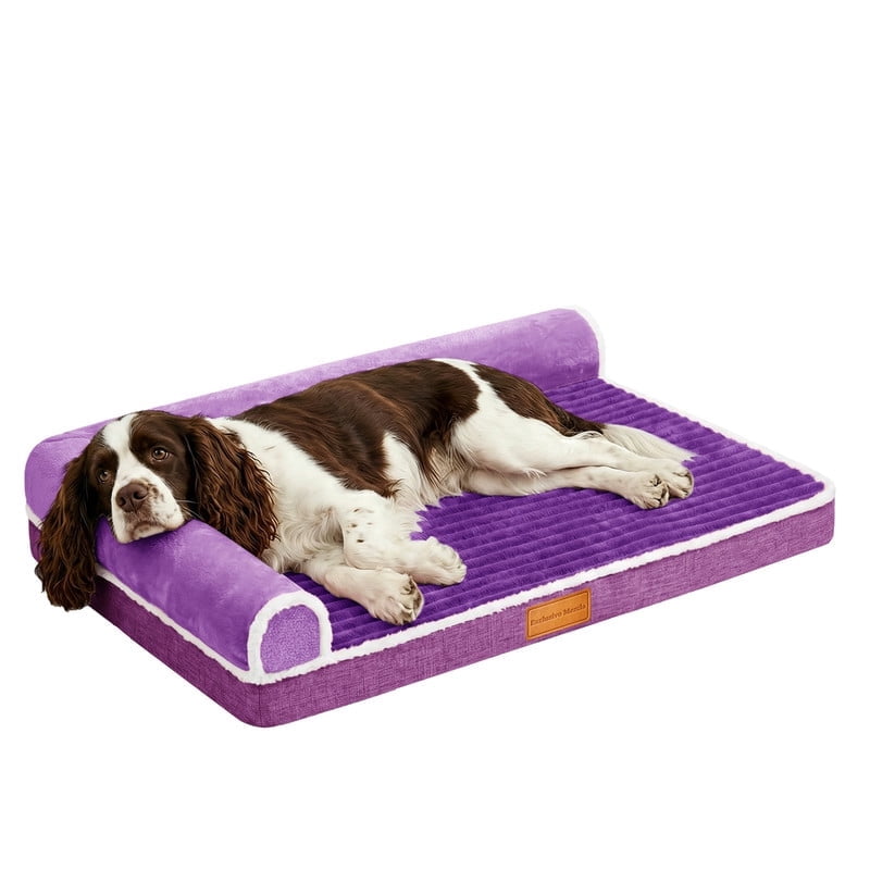 Exclusivo Mezcla Medium Orthopedic Dog Bed, Luxury Striped Jacquard Pet Bed Sofa, Waterproof and Washable, 36"～24", Purple
