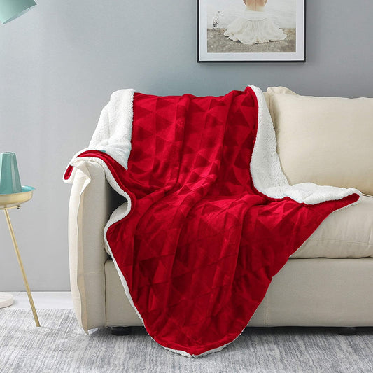 Exclusivo Mezcla Large Throw Blanket, Reversible Brushed Flannel Fleece for Bedding, 50" x 70", Red