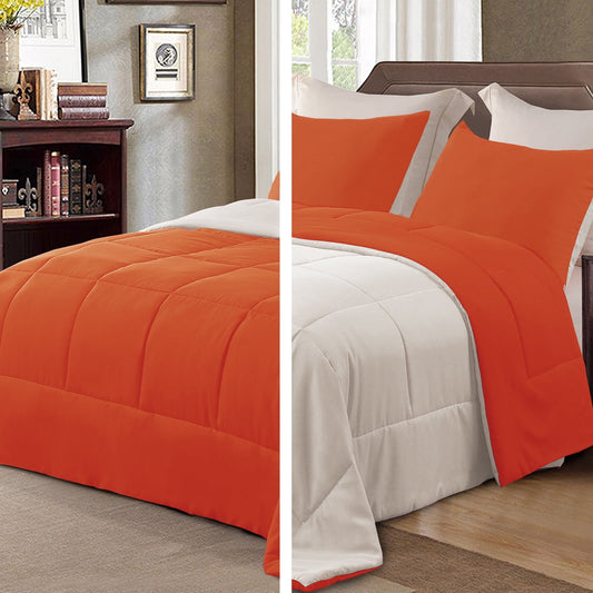 Exclusivo Mezcla Lightweight Reversible 2-Piece Comforter Set All Seasons, Down Alternative Comforter with 1 Pillow Sham, Twin Size, Burnt orange/Brich beige