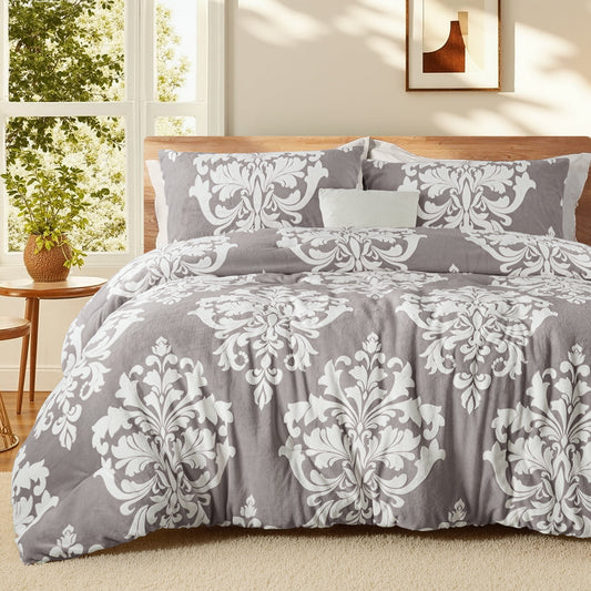 Exclusivo Mezcla Luxury Fuzzy Twin Comforter Set, 2 Pieces Boho Soft Warm Grey Comforters, Reversible Flannel Fluffy Bedding Comforter Sets for All Seasons