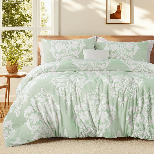 Exclusivo Mezcla Luxury Fuzzy Twin Comforter Set, 2 Pieces Boho Soft Warm Sage Green Comforters, Reversible Flannel Fluffy Bedding Comforter Sets for All Seasons