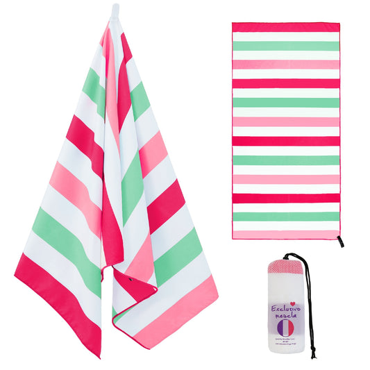 Exclusivo Mezcla Microfiber Quick Dry Beach Towel, Oversized Sand Free Beach Towel for Travel/Camping/Sports (Striped Pink, 35"X70") - Super Absorbent, Compact and Lightweight