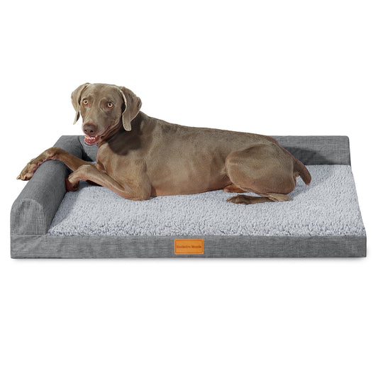 Exclusivo Mezcla Orthopedic Pet Bed for Extra Large Dogs 56"X40", L Shaped Waterproof Dog Beds with Removable Washable Cover, Gray