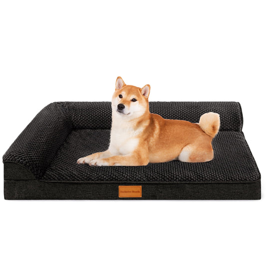 Exclusivo Mezcla Jacquard Orthopedic Pet Bed for Median Dogs, 30"X20" Waterproof L Shaped Dog Bed with Washable Cover, Black