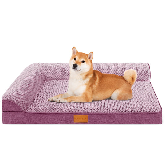 Exclusivo Mezcla Jacquard Orthopedic Pet Bed for Median Dogs, 30"X20" Waterproof L Shaped Dog Bed with Washable Cover, Purple